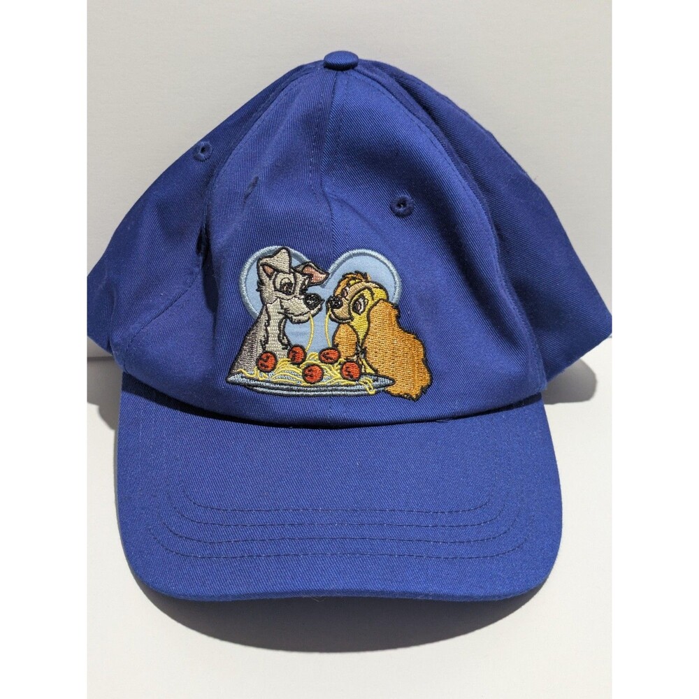 Disney Lady and the Tramp Blue Snapback Baseball Hat Embroidered Spaghetti Scene
